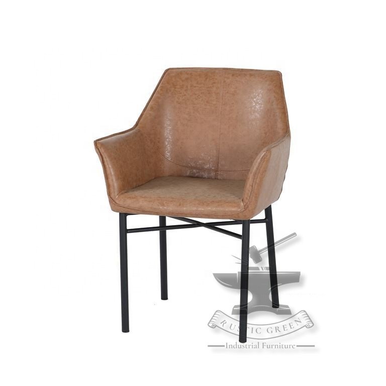 Vintage Leather Tub Seat cafe restaurant Dining chair