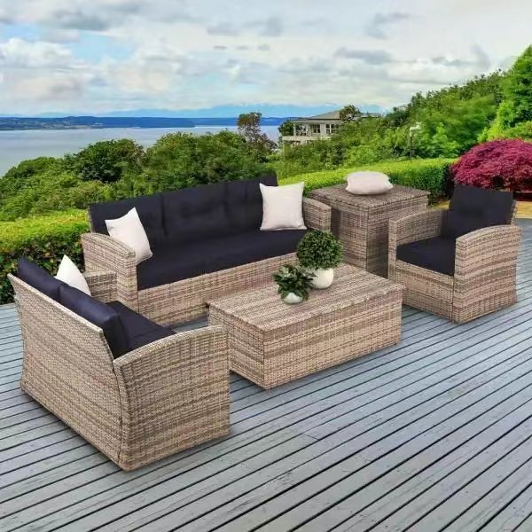 Hot sale garden patio furniture outdoor rattan dining table and chairs with rattan sofa