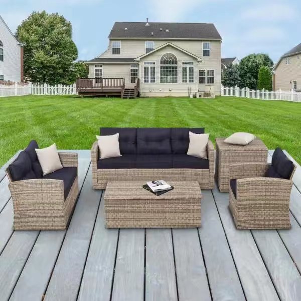 Hot sale garden patio furniture outdoor rattan dining table and chairs with rattan sofa