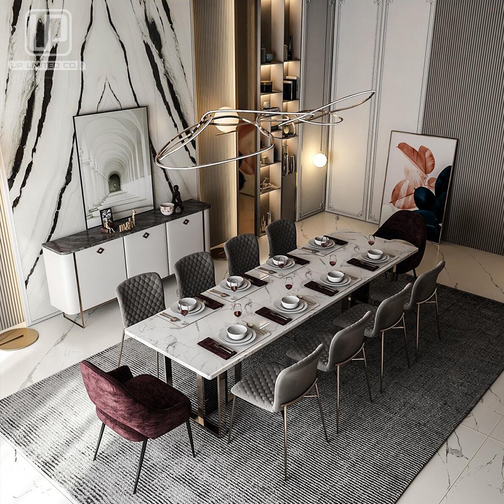 Luxury mable dinning set with 10 chairs dining table with wholesale price Modern dining room furniture