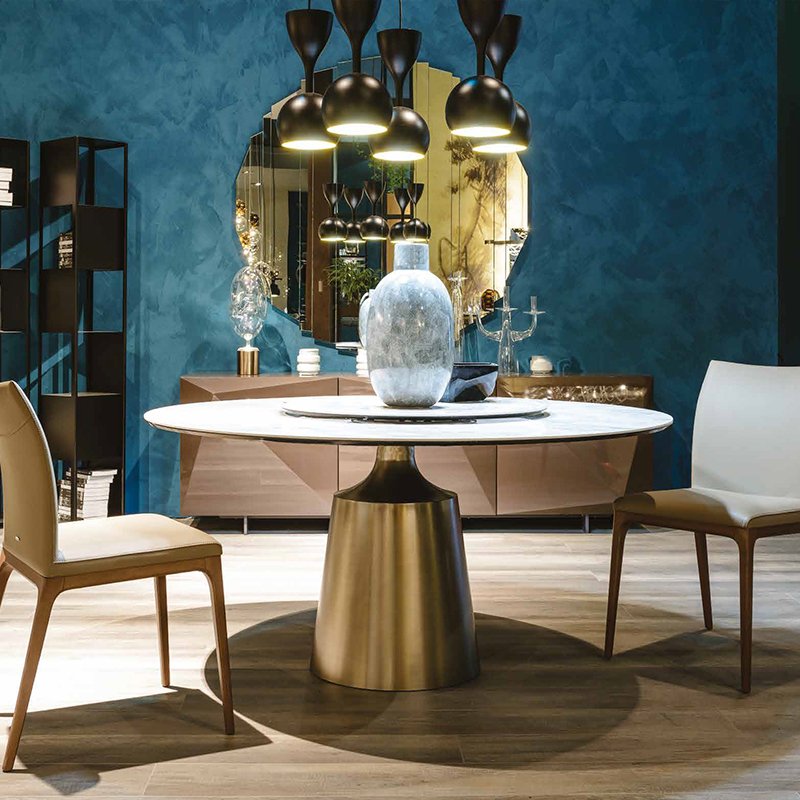 italian luxury gold ceramic sintered stone modern round marble dining table set 8 seater