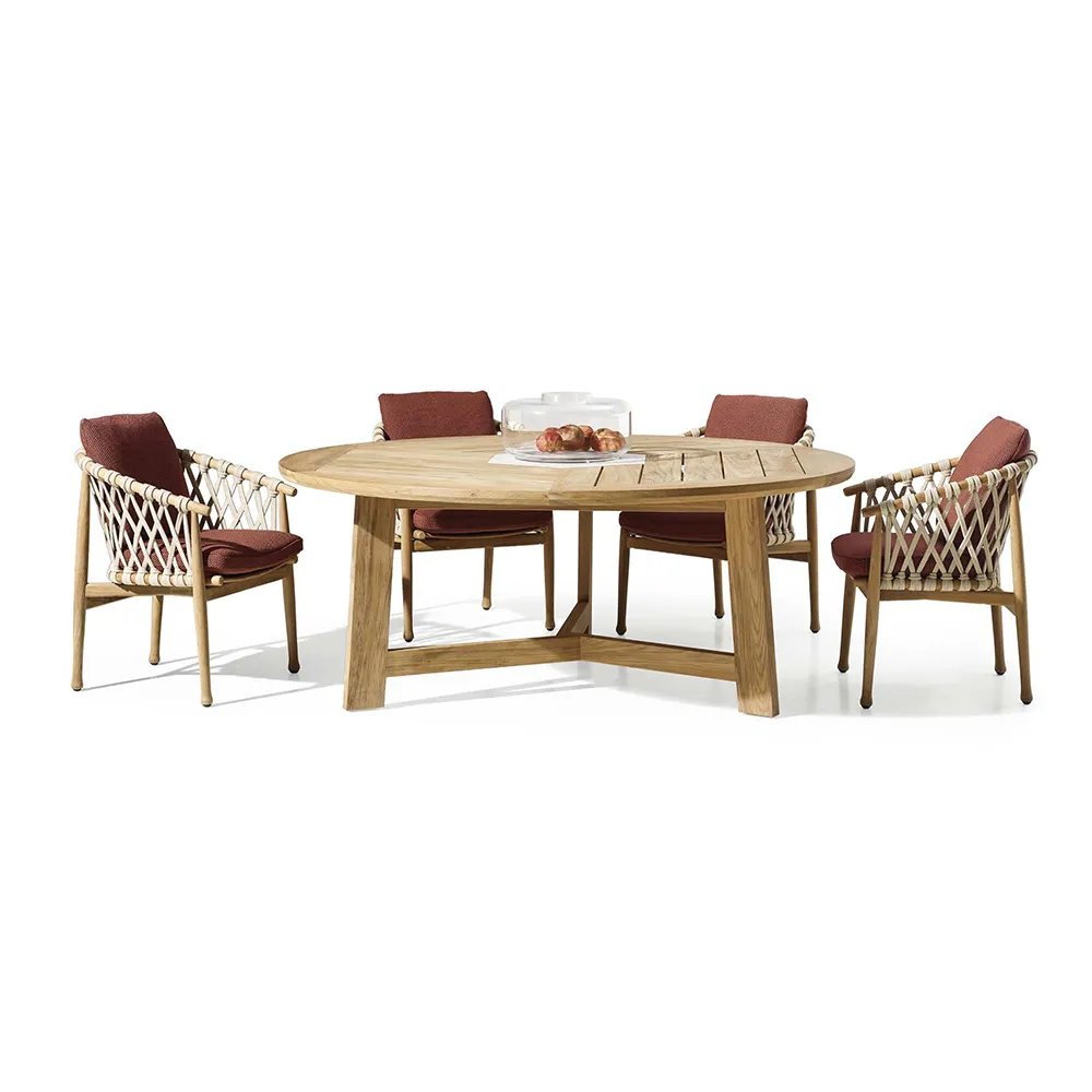 Rope Weaving Outdoor Furniture Teak Wood Dining Table And Chairs Teak Patio Furniture