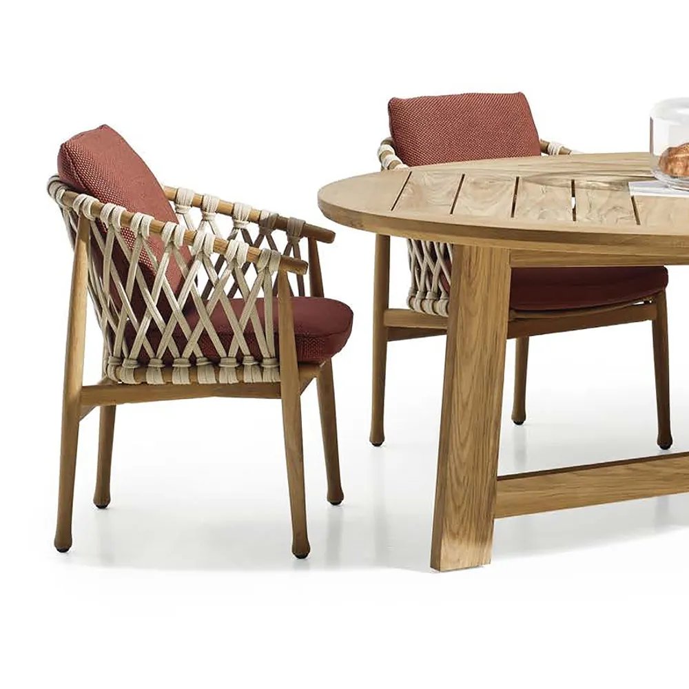 Rope Weaving Outdoor Furniture Teak Wood Dining Table And Chairs Teak Patio Furniture