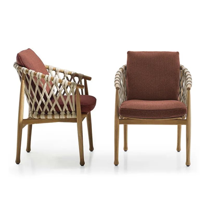 Rope Weaving Outdoor Furniture Teak Wood Dining Table And Chairs Teak Patio Furniture