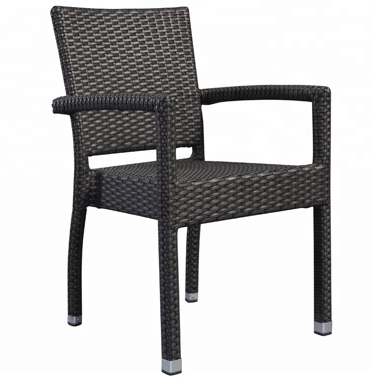 Modern Black Patio Cafe Furniture 7 Piece Wicker Set Rattan Aluminum Outdoor Garden Porch Dining Table and 6 Seater Chairs