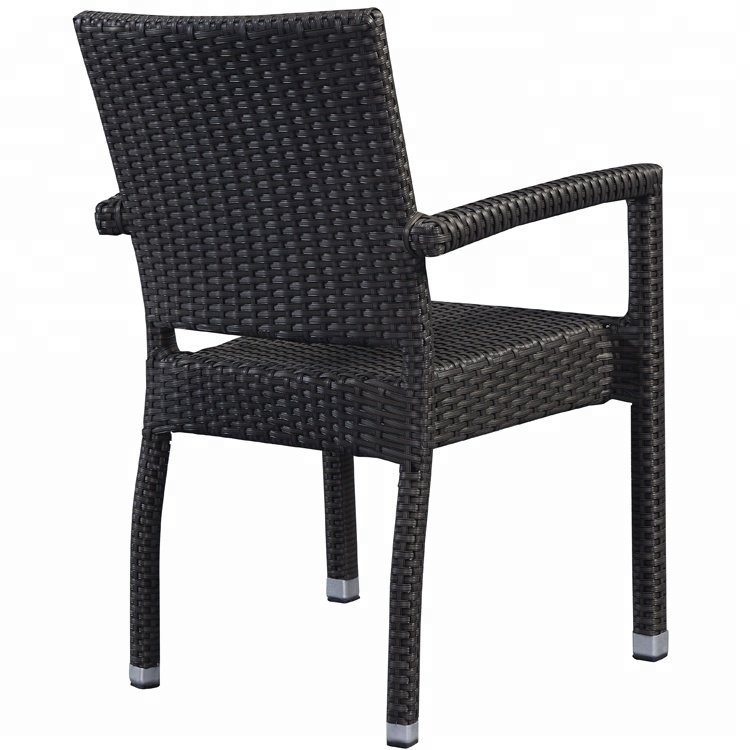 Modern Black Patio Cafe Furniture 7 Piece Wicker Set Rattan Aluminum Outdoor Garden Porch Dining Table and 6 Seater Chairs