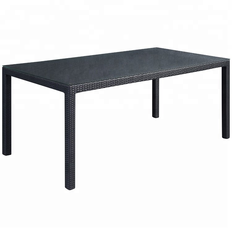 Modern Black Patio Cafe Furniture 7 Piece Wicker Set Rattan Aluminum Outdoor Garden Porch Dining Table and 6 Seater Chairs