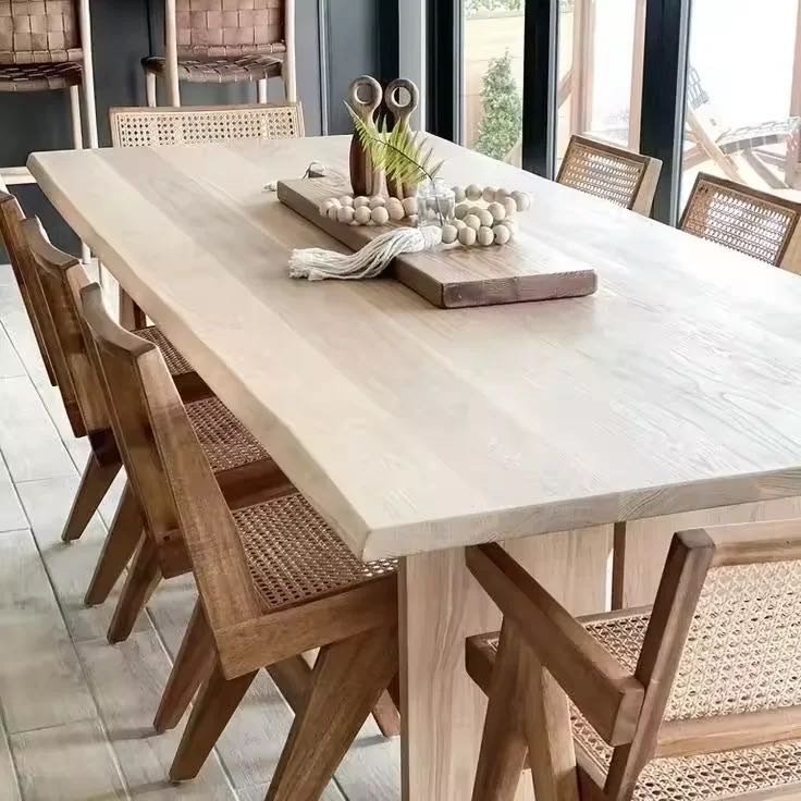 Vintage rattan walnut home table and chair set