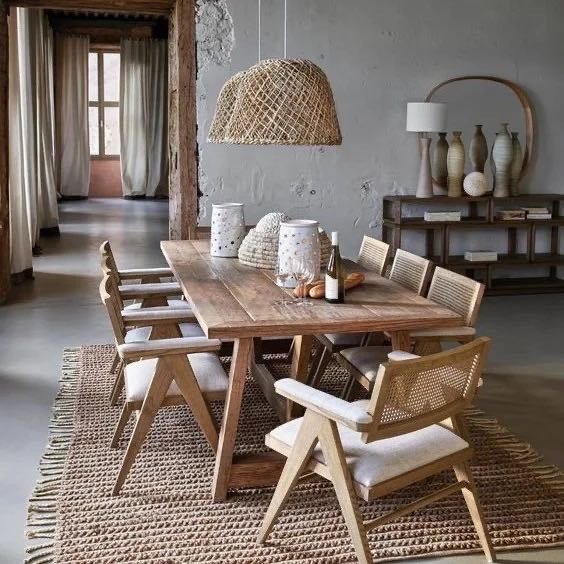 Vintage rattan walnut home table and chair set