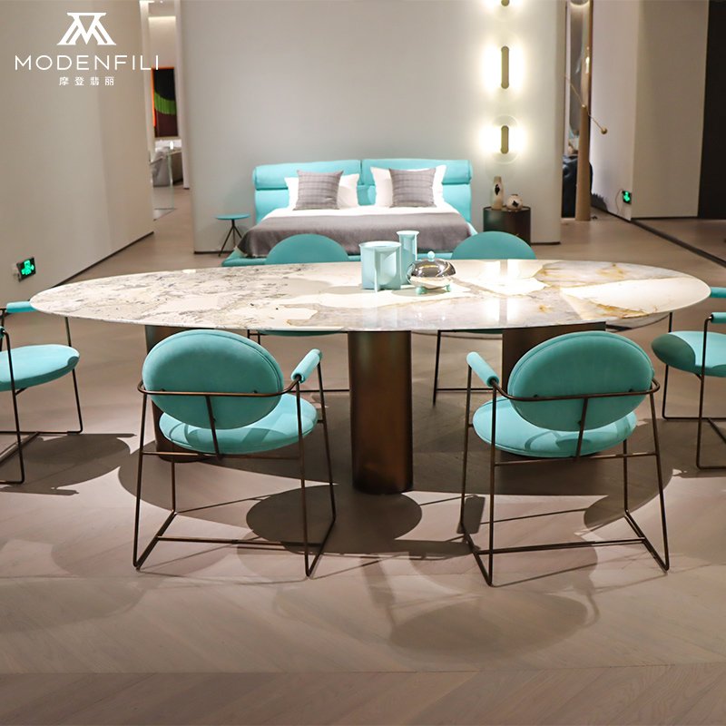 Modenfili Modern Home Dining Room Furniture Luxury Round Natural Marble Elegant Oval Dinning Table Mesa De Comedor Jantar