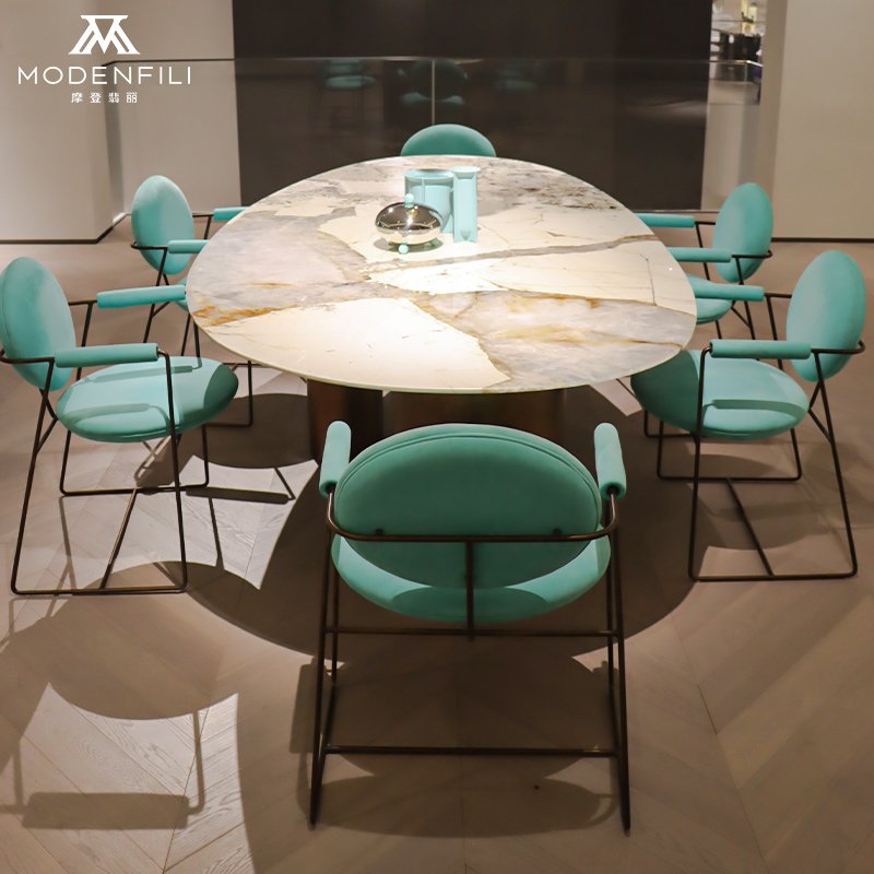 Modenfili Modern Home Dining Room Furniture Luxury Round Natural Marble Elegant Oval Dinning Table Mesa De Comedor Jantar