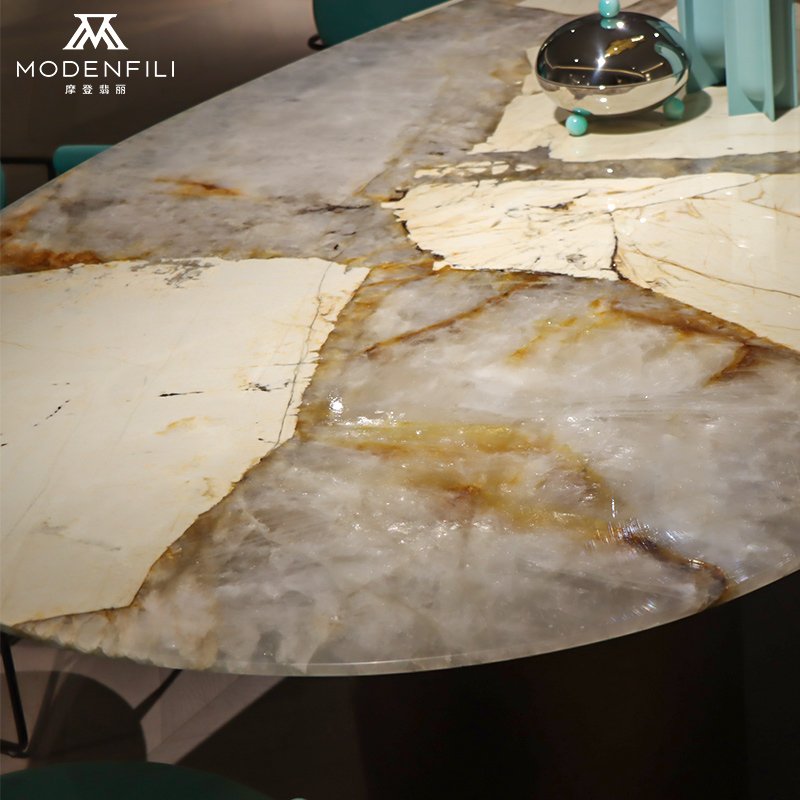 Modenfili Modern Home Dining Room Furniture Luxury Round Natural Marble Elegant Oval Dinning Table Mesa De Comedor Jantar