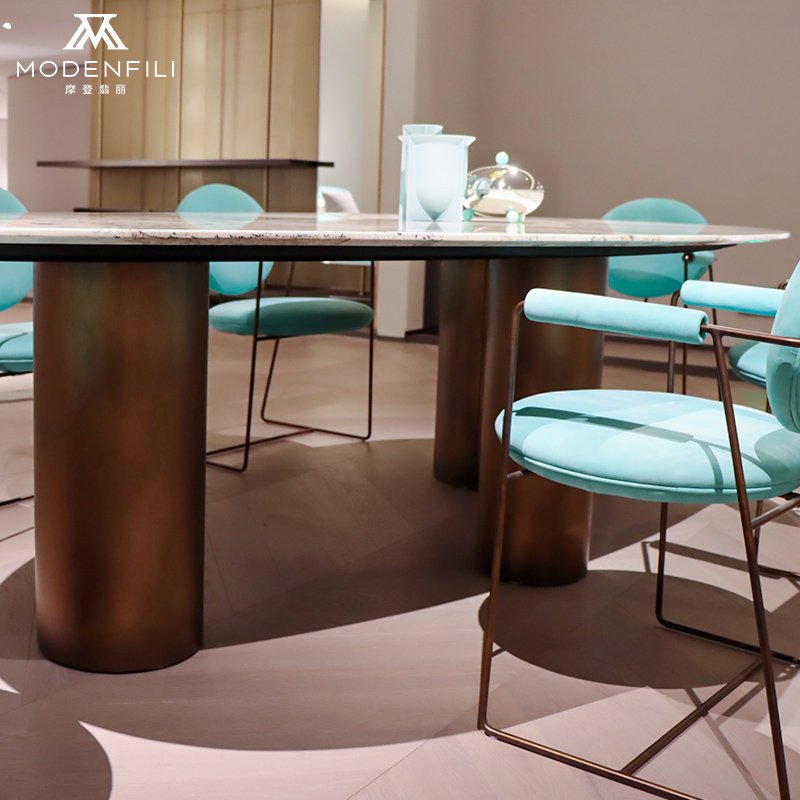 Modenfili Modern Home Dining Room Furniture Luxury Round Natural Marble Elegant Oval Dinning Table Mesa De Comedor Jantar
