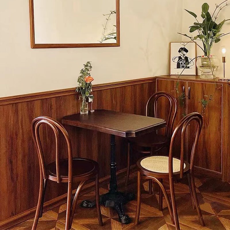 walnut color dining chair restaurant furniture table set four chairs cafe restaurant coffee shop round table set
