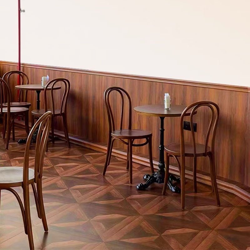 walnut color dining chair restaurant furniture table set four chairs cafe restaurant coffee shop round table set