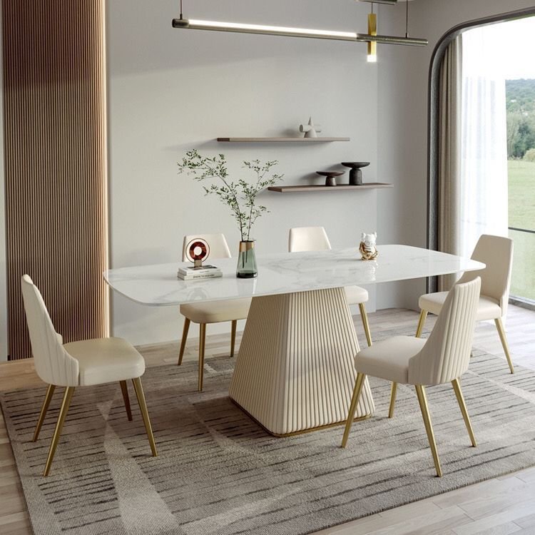 Light Luxury Light Rock Plate Table Rectangular Dining Table Modern Simple Family Small Dining Table and Chair Set