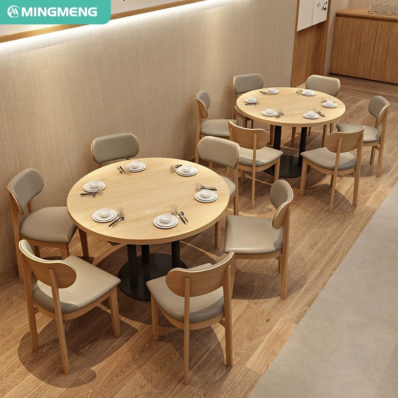 Contemporary Solid Wood Dining Table Set with Restaurant Furniture Booth Coffee Shop Restaurant Use Chic Dining Chairs Included
