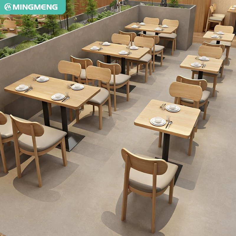 Contemporary Solid Wood Dining Table Set with Restaurant Furniture Booth Coffee Shop Restaurant Use Chic Dining Chairs Included