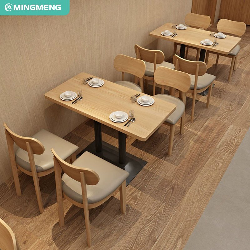 Contemporary Solid Wood Dining Table Set with Restaurant Furniture Booth Coffee Shop Restaurant Use Chic Dining Chairs Included
