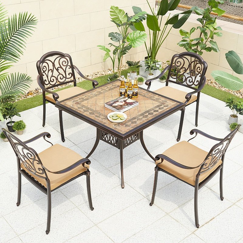Cafe Patio Bar Dining Table Aluminum 4 Seater Chairs Furniture Balcony Outdoor Garden Cast Aluminum Table and Chair Set
