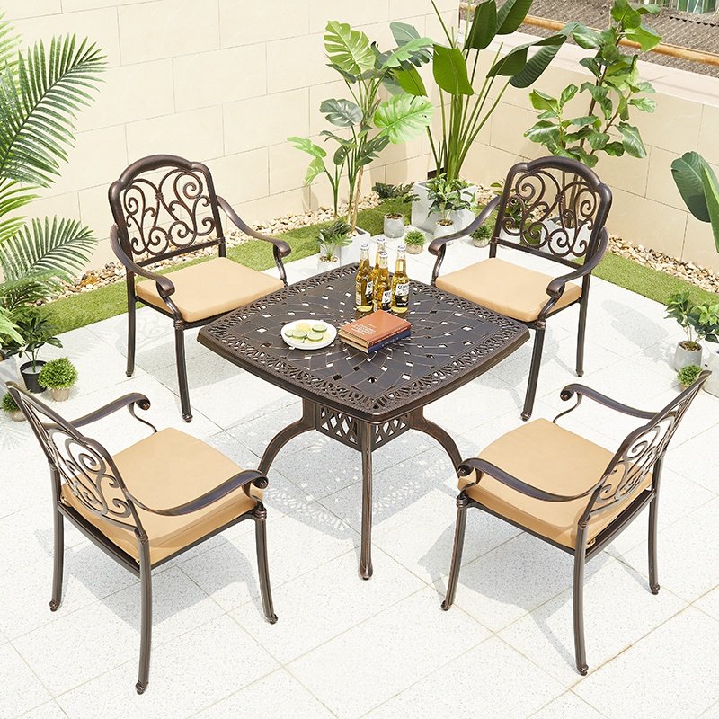 Cafe Patio Bar Dining Table Aluminum 4 Seater Chairs Furniture Balcony Outdoor Garden Cast Aluminum Table and Chair Set