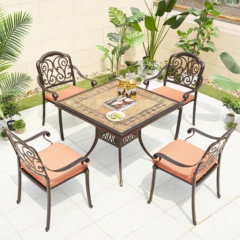 Cafe Patio Bar Dining Table Aluminum 4 Seater Chairs Furniture Balcony Outdoor Garden Cast Aluminum Table and Chair Set