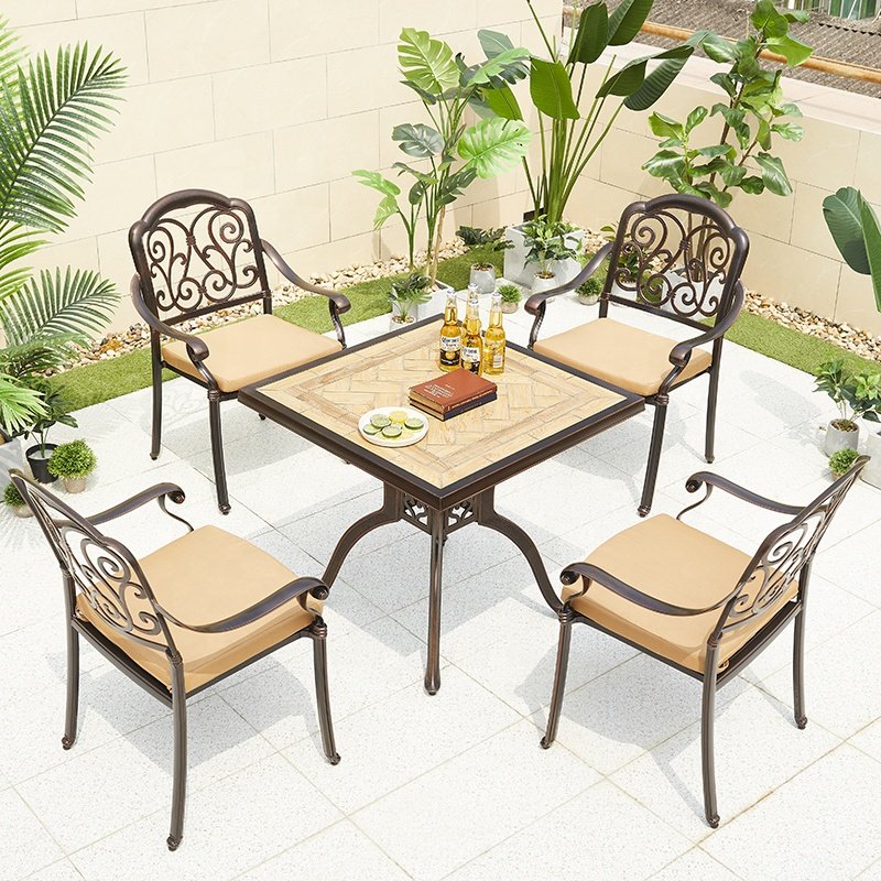 Cafe Patio Bar Dining Table Aluminum 4 Seater Chairs Furniture Balcony Outdoor Garden Cast Aluminum Table and Chair Set