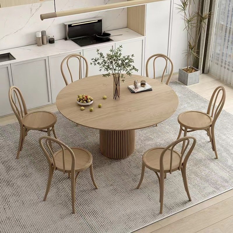 Coffee Dining Table Factory Direct Sale Nordic Wooden Slatted Fluted Round Modern Home Furniture Metal Iron Custom Furniture