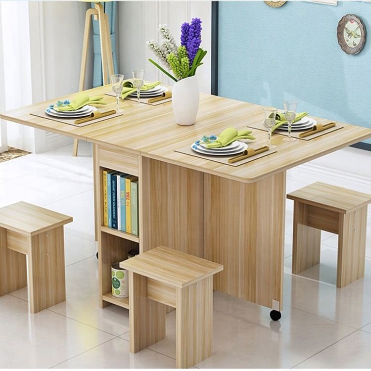 Creative Design Simple Modern Wood Folding Dining Table and Chairs
