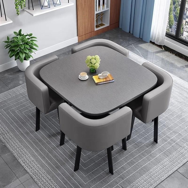 Modern Casual MDF Square Dining Table 4 Chairs Set.