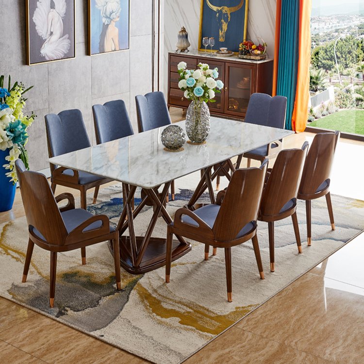 Modern Restaurant Furniture Set Thick Table Leg Solid Wood Frame Dining Table and Chair Home Furniture Stone / Marble Soli Wood