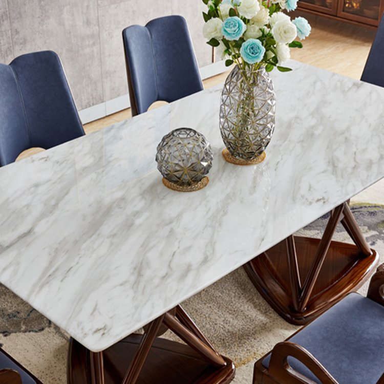 Modern Restaurant Furniture Set Thick Table Leg Solid Wood Frame Dining Table and Chair Home Furniture Stone / Marble Soli Wood