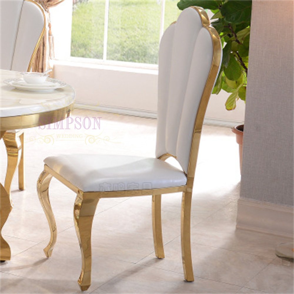 Luxury Interior Home Gold Frame White Cushions Living Room Cafe Dining Table Dining Chairs