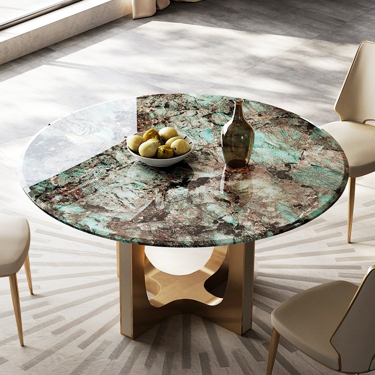 Modern two marble tops revolving dining table light luxury round dining table for home dining room furniture