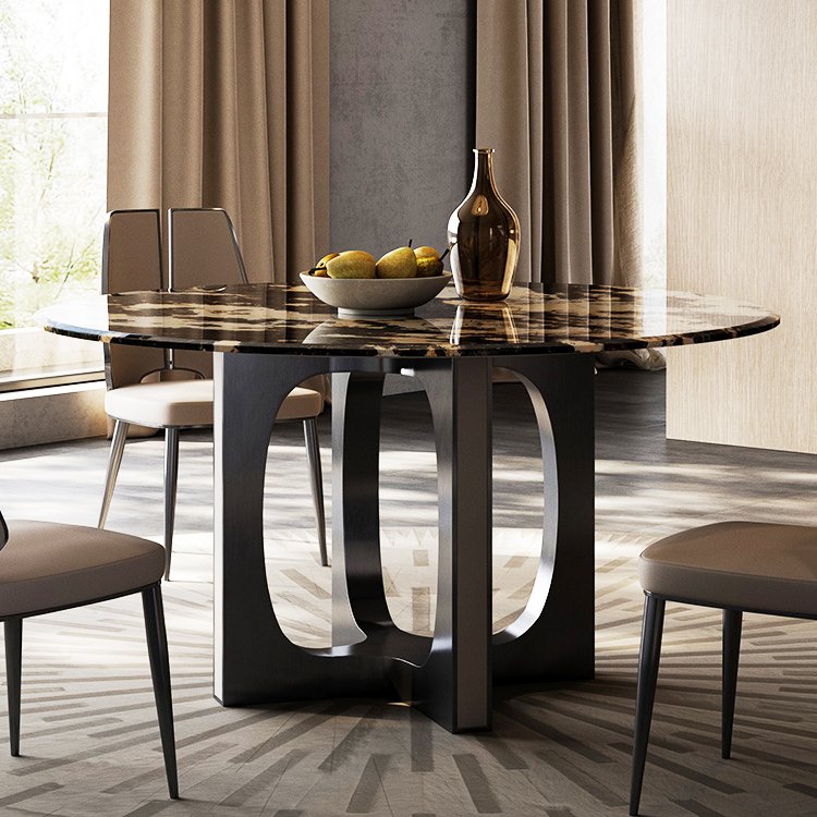 Modern two marble tops revolving dining table light luxury round dining table for home dining room furniture