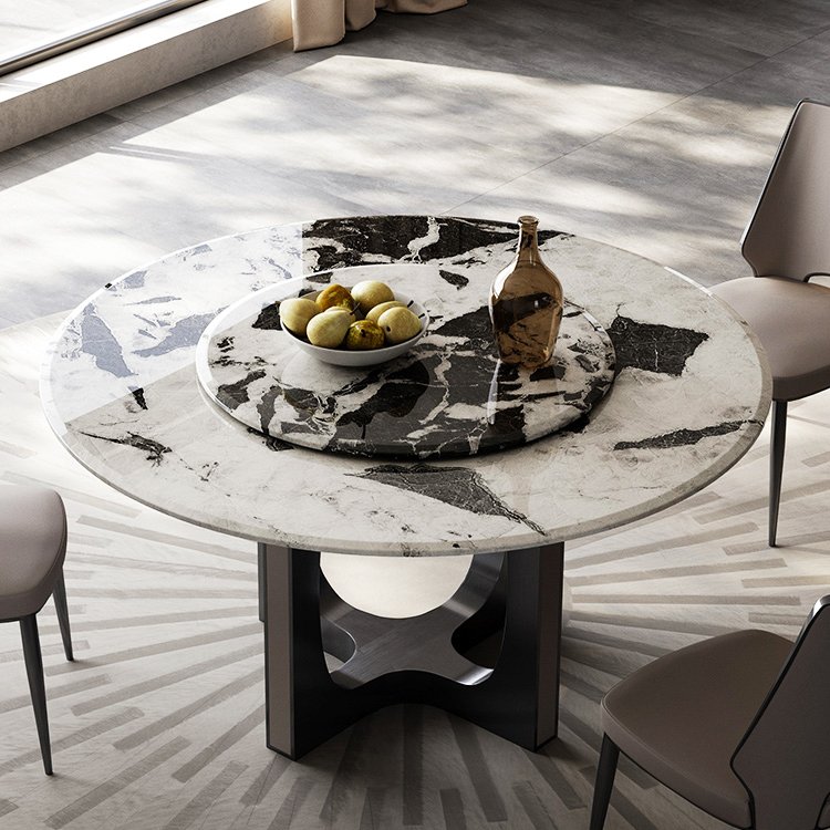 Modern two marble tops revolving dining table light luxury round dining table for home dining room furniture