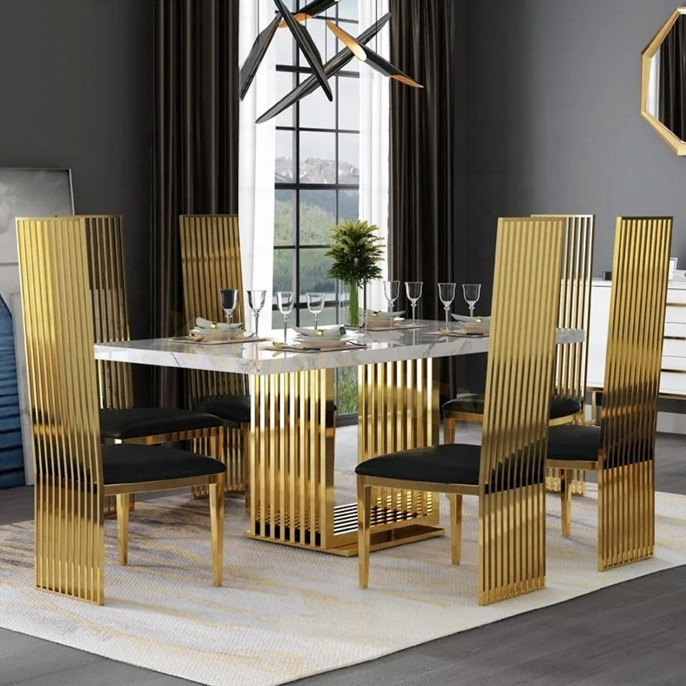 Other furniture gold stainless steel marble dining table luxury dining table set modern dining tables