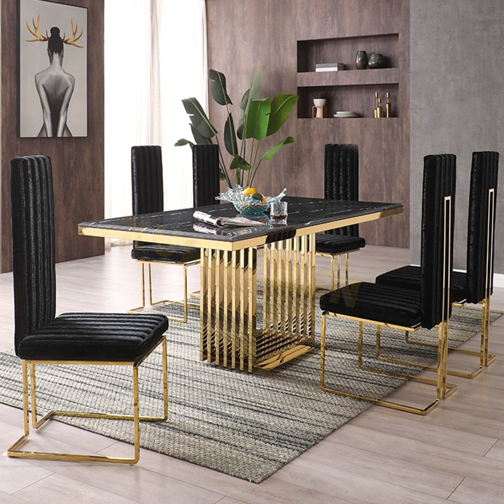 Other furniture gold stainless steel marble dining table luxury dining table set modern dining tables