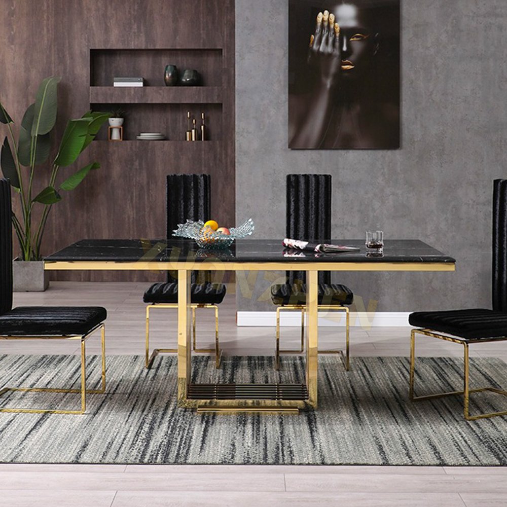 Other furniture gold stainless steel marble dining table luxury dining table set modern dining tables