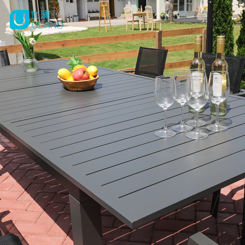 Uland Hotel Garden Outdoor Rectangular Long ALL Aluminum Dining Table 6 Seater Modern Expandable Dining Table Set