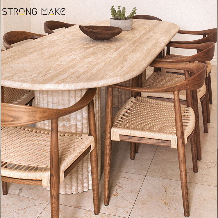 Italian Nordic Mesa Sendero De Sala Dinning Table Set Travertine Tafel Luxury Fluted Marble Oval Travertine Dining Table