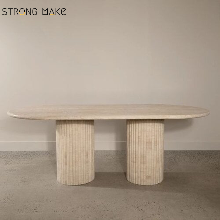 Italian Nordic Mesa Sendero De Sala Dinning Table Set Travertine Tafel Luxury Fluted Marble Oval Travertine Dining Table