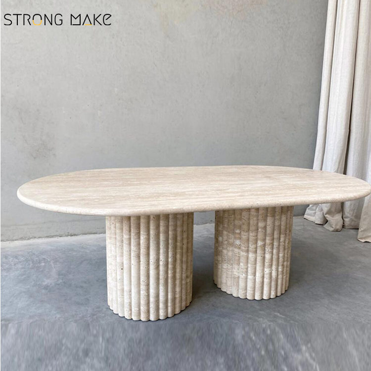 Italian Nordic Mesa Sendero De Sala Dinning Table Set Travertine Tafel Luxury Fluted Marble Oval Travertine Dining Table