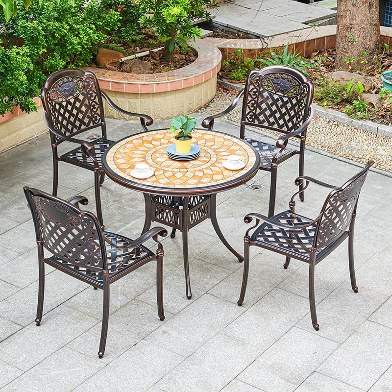 Dining Table Set Garden Restaurant Tables and Chairs Hot Selling Aluminum furniture 8 Seater Outdoor Metal table Manufacturer