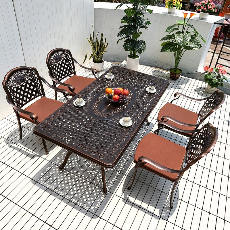 Dining Table Set Garden Restaurant Tables and Chairs Hot Selling Aluminum furniture 8 Seater Outdoor Metal table Manufacturer
