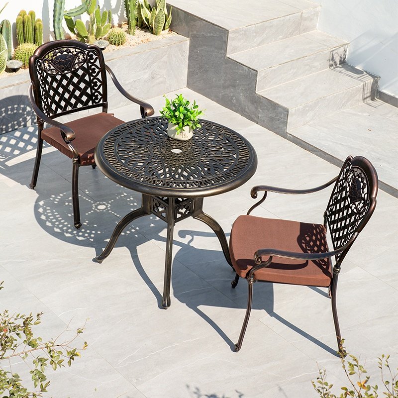 Dining Table Set Garden Restaurant Tables and Chairs Hot Selling Aluminum furniture 8 Seater Outdoor Metal table Manufacturer