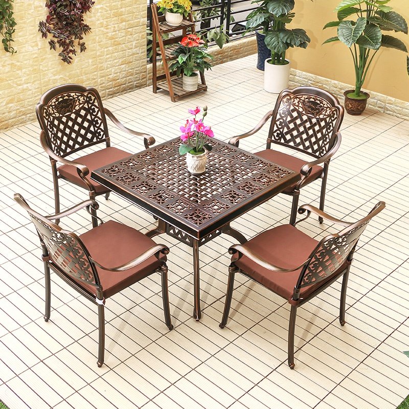 Dining Table Set Garden Restaurant Tables and Chairs Hot Selling Aluminum furniture 8 Seater Outdoor Metal table Manufacturer