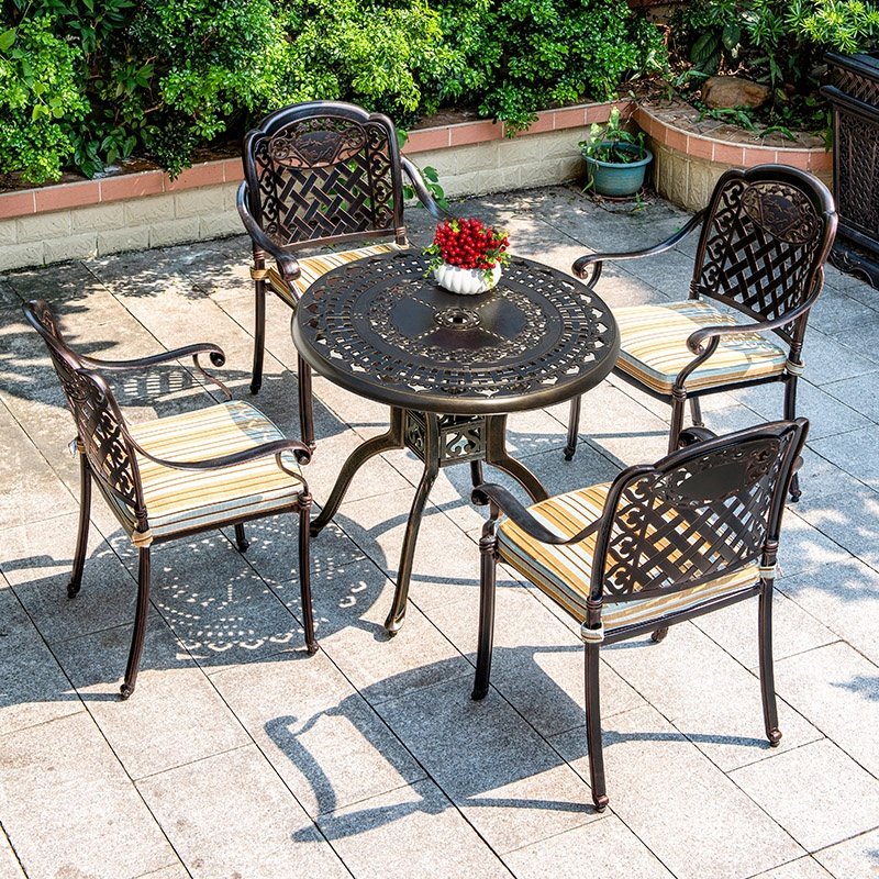 Dining Table Set Garden Restaurant Tables and Chairs Hot Selling Aluminum furniture 8 Seater Outdoor Metal table Manufacturer