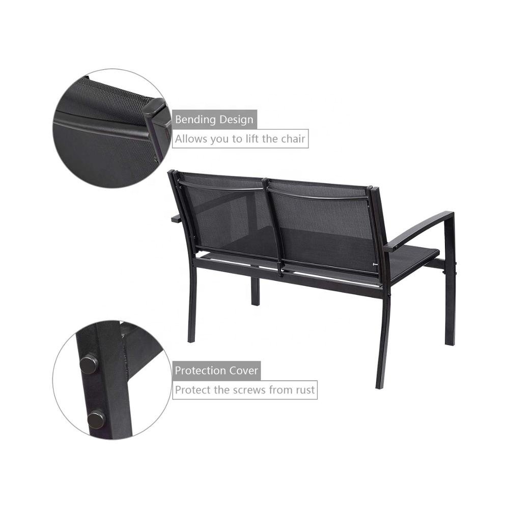4 Pieces Outdoor Patio Furniture Set Conversation Set Black Sling Fabric Bistro Conversation Sofa Set with Loveseat for Balcony