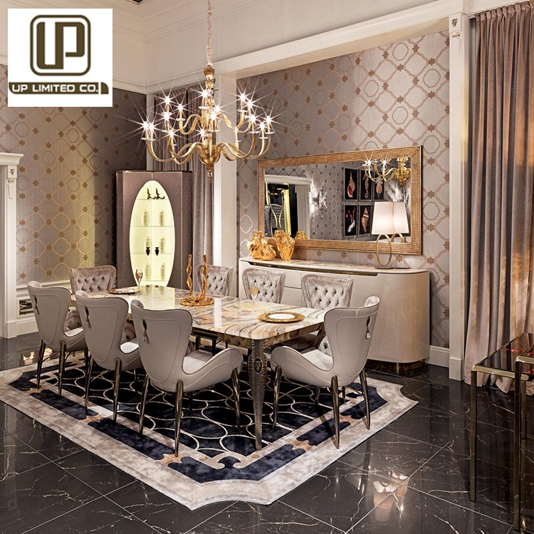 Italian Antique Dinner Set Full Villa Furniture Design Branded Luxury Metal Dining Table Set With Chairs